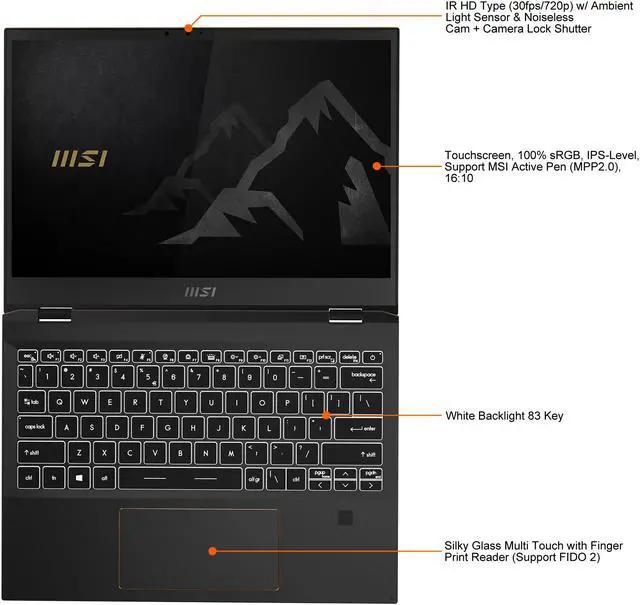 Alt view image 8 of 13 - MSI SUMMIT E13 FLIP Evo 13.4" Touch Screen 2-in-1 Ultra Thin and Light Professional Laptop, Intel Core i7-1185G7, IRIS Xe, 16 GB DDR4, 512 GB NVMe SSD, Win10 with MSI Pen (A11MT-023)