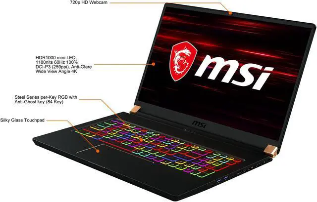 Alt view image 3 of 16 - MSI GS Series GS75 10SE-1028CA Stealth 17.3" 4K/UHD mini LED 60 Hz Intel Core i7 10th Gen 10750H (2.60 GHz) NVIDIA GeForce RTX 2060 16 GB Memory 512 GB PCIe SSD Windows 10 Home 64-bit Gaming Laptop