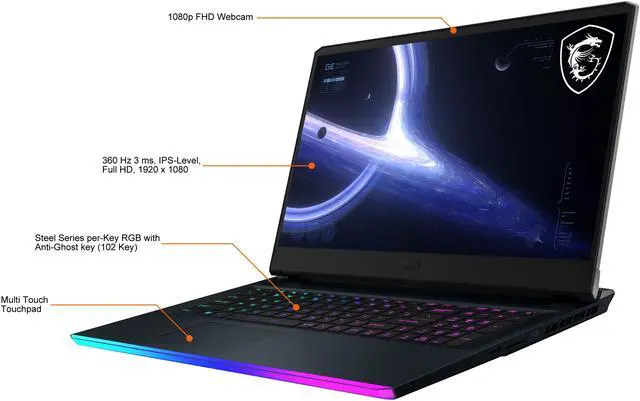 Alt view image 4 of 20 - MSI GE Series GE76 Raider 11UH-053 17.3" 360 Hz IPS Intel Core i9 11th Gen 11980HK (2.60 GHz) NVIDIA GeForce RTX 3080 Laptop GPU 32 GB Memory 1 TB NVMe SSD Windows 10 Home 64-bit Gaming Laptop