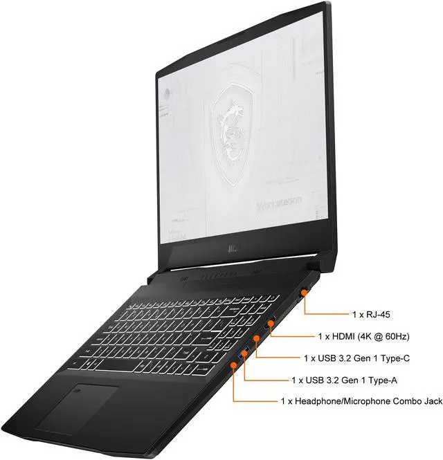 Alt view image 6 of 19 - MSI WF 66 Series Mobile Workstation Intel Core i7 11th Gen 11800H (2.30GHz) 16GB Memory 512 GB NVMe SSD NVIDIA T1200 15.6" Windows 10 Pro 64-bit WF66 11UI-268US