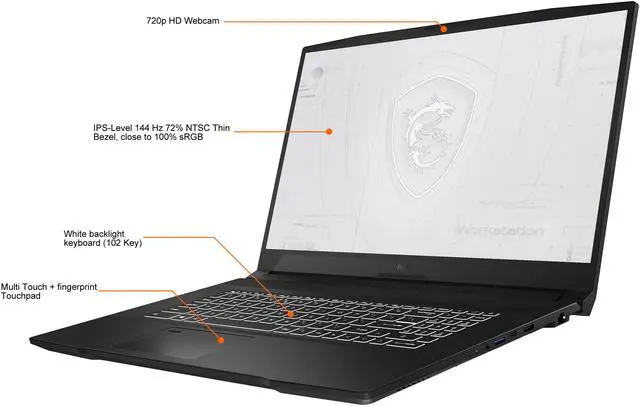 Alt view image 3 of 18 - MSI WF 76 Series Mobile Workstation Intel Core i7 11th Gen 11800H (2.30GHz) 16GB Memory 1 TB NVMe SSD NVIDIA RTX A2000 17.3" Windows 10 Pro 64-bit WF76 11UJ-299