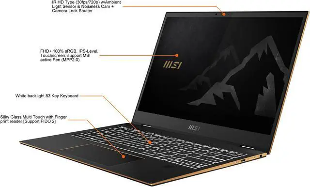 Alt view image 3 of 20 - MSI Intel Core i7-1195G7 16GB Memory 512 GB NVMe SSD Intel Iris Xe Graphics 13.4" Touch Screen 1920 x 1200 Convertible 2-in-1 Laptop Windows 10 Home 64-bit Summit E13FlipEvo A11MT-223