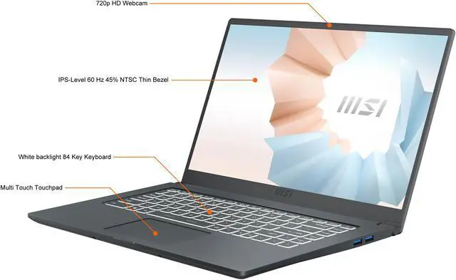 Alt view image 3 of 20 - MSI Laptop Intel Core i7-1195G7 8GB Memory 1 TB NVMe SSD Intel Iris Xe Graphics 15.6" Non-Touch Screen Windows 10 Home 64-bit Modern 15 A11MU-652