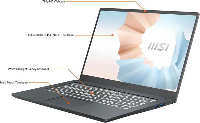 Alt view image 3 of 20 - MSI Laptop Intel Core i5-1155G7 8GB Memory 512 GB NVMe SSD Intel Iris Xe Graphics 15.6" Non-Touch Screen Windows 10 Home 64-bit Modern 15 A11MU-654