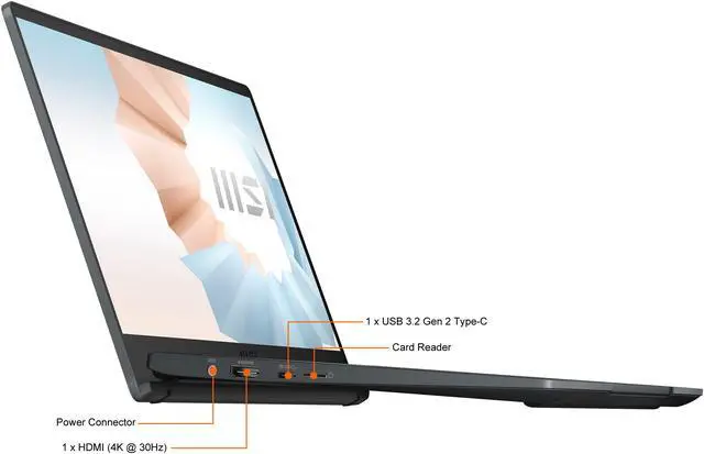 Alt view image 6 of 20 - MSI Laptop Modern 14 Intel Core i5 11th Gen 1155G7 (2.50GHz) 8GB Memory 512 GB NVMe SSD Intel Iris Xe Graphics 14.0" Windows 10 Home 64-bit Modern 14 B11MOU-496