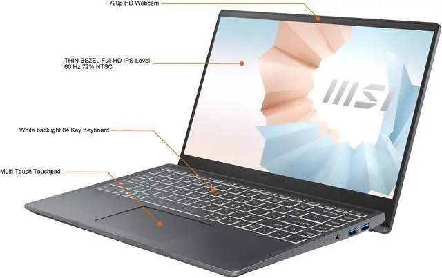 Alt view image 3 of 20 - MSI Laptop Modern 14 Intel Core i5 11th Gen 1155G7 (2.50GHz) 8GB Memory 512 GB NVMe SSD Intel Iris Xe Graphics 14.0" Windows 10 Home 64-bit Modern 14 B11MOU-496