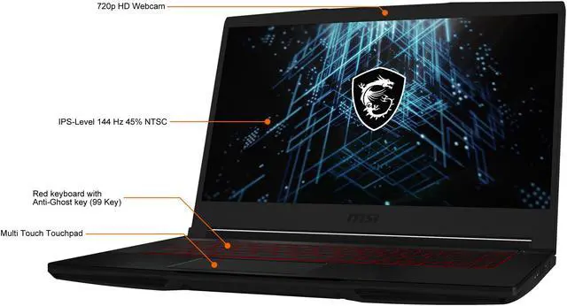 Alt view image 3 of 19 - MSI GF Series - 15.6" GeForce RTX 3050 Laptop GPU - Intel Core i7-11800H  - 16GB Memory - 512 GB NVMe SSD - Windows 11 Home - Gaming Laptop - 144 Hz IPS (GF63 Thin 11UC-262 )