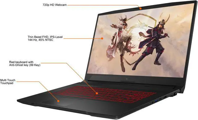 Alt view image 3 of 20 - MSI GF Series - 17.3" 144 Hz IPS - Intel Core i7 11th Gen 11800H (2.30GHz) - NVIDIA GeForce RTX 3050 Ti Laptop GPU - 16 GB DDR4 - 1 TB PCIe SSD - Windows 11 Home 64-bit - Gaming Laptop (Katana GF76 11UD-602CA )