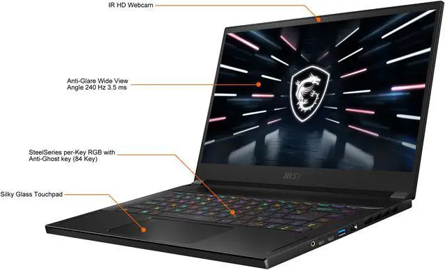 Alt view image 3 of 20 - MSI GS Series - 15.6" 240 Hz - Intel Core i7 12th Gen 12700H (2.30GHz) - NVIDIA GeForce RTX 3060 Laptop GPU - 16 GB DDR5 - 512 GB PCIe SSD - Windows 11 Pro 64-bit - Gaming Laptop (Stealth GS66 12UE-237CA )