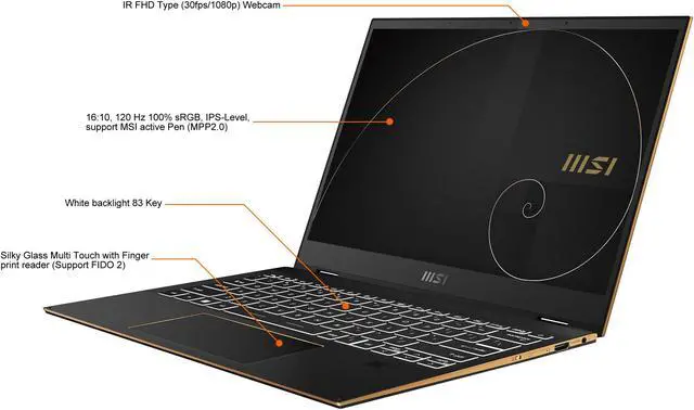 Alt view image 3 of 19 - MSI Summit E13FlipEvo Intel Core i7 12th Gen 1260P (2.10GHz) 32GB Memory 1 TB NVMe SSD Intel Iris Xe Graphics 13.4" Touchscreen 1920 x 1200 Convertible 2-in-1 Laptop Windows 11 Pro 64-bit A12MT-013