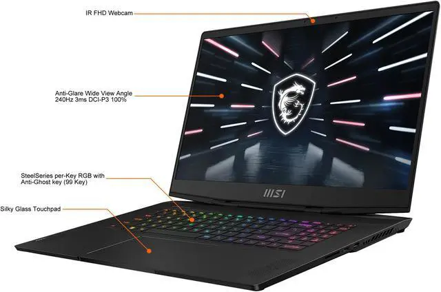 Alt view image 4 of 19 - MSI GS Series - 17.3'' GeForce RTX 3080 Ti Laptop GPU - Intel Core i7-12700H  - 32GB Memory - 1TB NVMe SSD - Windows 11 Pro 64-bit - Gaming Laptop - 240 Hz (Stealth GS77 12UHS-083 )