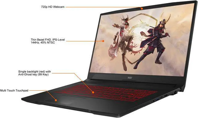 Alt view image 3 of 19 - MSI GF Series - 17.3" GeForce RTX 3060 Laptop GPU - Intel Core i7-12700H  - 16GB Memory - 512 GB PCIe SSD - Windows 11 Home 64-bit - Gaming Laptop - 144 Hz IPS (Katana GF76 12UE-026 )