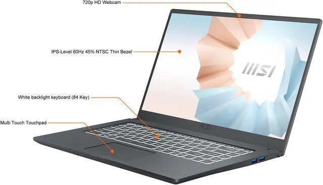 Alt view image 3 of 20 - MSI Laptop Modern 15 AMD Ryzen 7 5000 Series 5700U (1.80GHz) 8GB Memory 512 GB NVMe SSD AMD Radeon Graphics 15.6" Windows 11 Home 64-bit Modern 15 A5M-288