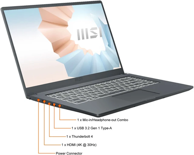 Alt view image 7 of 8 - MSI 15.6" Intel Core i7-1165G7 16GB Memory DDR4 2666 512GB NVMe SSD Windows 10 Home (Free upgrade to Win 11) Modern 15 A11M-004