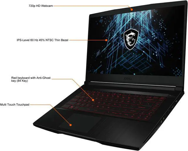 Alt view image 5 of 20 - MSI GF Series - 15.6" 60 Hz IPS - Intel Core i5 11th Gen 11400H (2.70GHz) - NVIDIA GeForce GTX 1650 Max-Q - 8 GB DDR4 - 256 GB NVMe SSD - Windows 11 Home 64-bit - Gaming Laptop (GF63 Thin 11SC-693 )