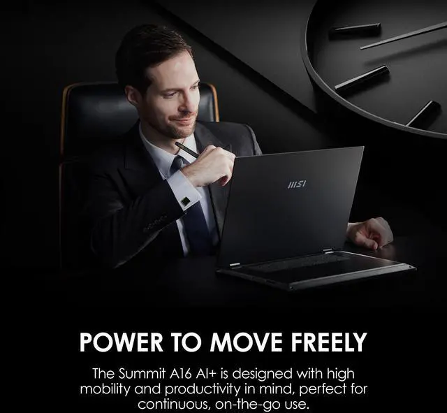 Alt view image 4 of 17 - MSI Summit A16 AI+ 16" Touchscreen Copilot+ PC Laptop AMD Ryzen AI 9 365 32GB LPDDR5X RAM 1TB SSD Win 11 Pro with MSI Pen (A3HMTG-014US)