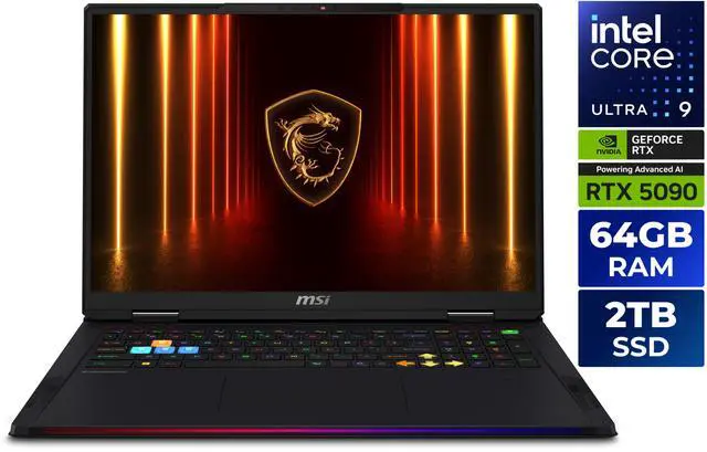 Main image of MSI Raider - 18" GeForce RTX 5090 Laptop GPU - Intel Core Ultra 9 285HX - 64GB DDR5 6400MHz Memory - 2 TB SSD - Windows 11 Pro - Gaming Laptop - 120 Hz Mini LED (Raider 18 HX AI A2XWJG-069US )