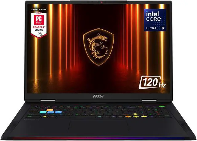 Main image of MSI - 18" GeForce RTX 5080 Laptop GPU - Intel Core Ultra 9 285HX  - 64GB DDR5 6400MHz Memory - 4 TB SSD - Windows 11 Home - Gaming Laptop - 120 Hz Mini LED (Raider 18 HX AI A2XWIG-014US )