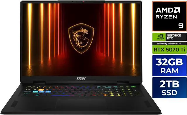 Main image of MSI Vector - 18" GeForce RTX 5070 Ti Laptop GPU - AMD Ryzen 9 9955HX - 32GB Memory - 2 TB SSD - Windows 11 Pro - Gaming Laptop - 240 Hz IPS (Vector A18 HX A9WHG-074US )