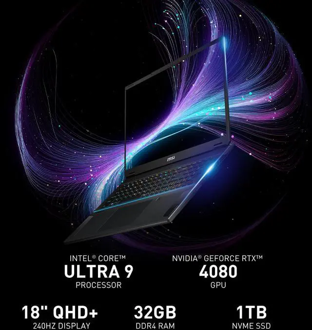 Alt view image 16 of 16 - MSI Stealth - 18" GeForce RTX 4080 Laptop GPU - Intel Core Ultra 9 185H  - 32GB Memory - 1 TB NVMe SSD - Wi-Fi 7 Windows 11 Home - Gaming Laptop - 120 Hz Mini LED (Stealth 18 AI Studio A1VHG )
