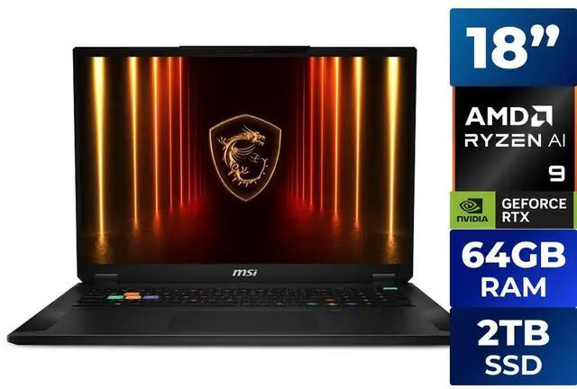 Main image of MSI Stealth A18 AI+ - AMD Ryzen AI 9 HX 370 - GeForce RTX 5080 - 64GB RAM - 2TB SSD - 18" 120Hz 3840 x 2400 Mini-LED - Windows 11 Home (Stealth A18 AI+ A3XWIG-009US )
