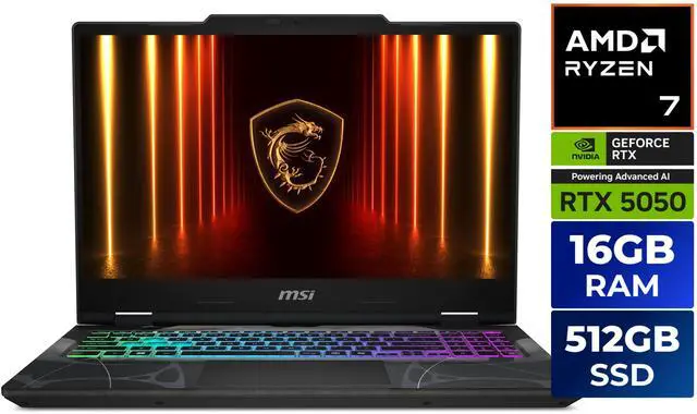 Main image of MSI Cyborg A15 - 15.6" GeForce RTX 5050 Laptop GPU - AMD Ryzen 7 260(3.80-5.10 GHz)  - 16GB Memory - 512 GB NVMe SSD - Windows 11 Home - Gaming Laptop - 144 Hz IPS (Cyborg A15 AI B2HWEKG-071US )