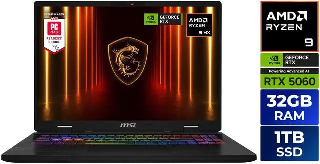 Main image of MSI CROSSHAIR A16 16" QHD+ 240Hz AMD® Ryzen™ 9-8940HX RTX 5060 32GBDR5 1TB NVMe SSD Win 11 Gaming Laptop D8WFKG-015US