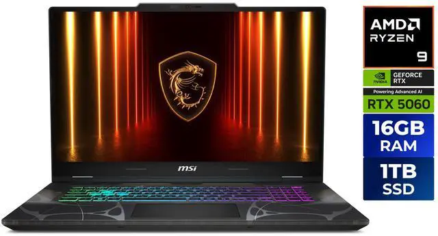MSI Cyborg A17 - 17.3" FHD 144 Hz - GeForce RTX 5060 Laptop GPU - AMD Ryzen 9 270 - 16GB Memory DDR5 5600 - 1TB NVMe SSD Gen4x4 SSD - Windows 11 Home  (Cyborg A17 AI B2HWFKG-046US)