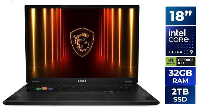 Main image of MSI - 18.0" QHD+ 240 Hz - Intel Core Ultra 9 275HX - GeForce RTX 5080 Laptop GPU - 32GB DDR5 Memory DDR5 5600 - 2TB NVMe SSD - Windows 11 Pro (Stealth 18 HX AI A2XWIG-028US )