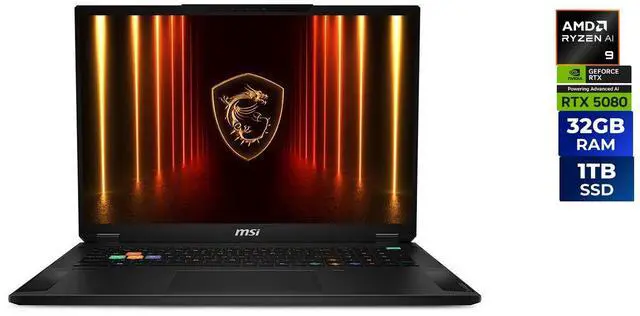 Main image of MSI Stealth A18 AI+ A3HWIG-019US 18" Copilot+ PC Gaming Notebook - AMD Ryzen AI 9 365 (2 GHz) - 32 GB - 1 TB SSD - Windows 11 Home - NVIDIA GeForce RTX 5080 16 GB - Webcam - Wi-Fi 7 (STEALTHA18AI3019)