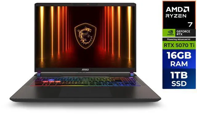 Main image of MSI - 16.0" QHD+ 240 Hz - AMD Ryzen 7 8840HX - GeForce RTX 5070 Ti Laptop GPU - 16GB DDR5 Memory DDR5 5600 - 1TB NVMe SSD - Windows 11 Home (Vector A16 HX A8WHG-002US )