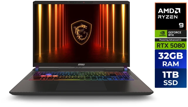 Main image of MSI - 16.0" QHD+ 240 Hz - AMD Ryzen 9 8940HX - GeForce RTX 5080 Laptop GPU - 32GB DDR5 Memory DDR5 5200 - 1TB NVMe SSD - Windows 11 Home (Vector A16 HX A8WIG-003US )