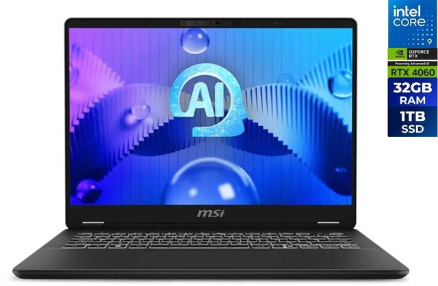 Main image of MSI Prestige 14 AI Studio Laptop Intel Core Ultra 9 185H NVIDIA GeForce RTX 4060 32GB Memory 1TB SSD 14.0" Windows 11 Pro (C1VFG-064US)