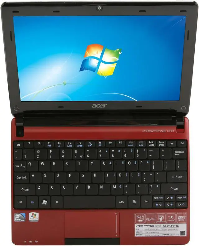Alt view image 6 of 8 - Acer Aspire One AOD257-13836 Burgandy Red Intel Atom N570(1.66 GHz) 10.1" WSVGA 1GB Memory 250GB HDD Netbook