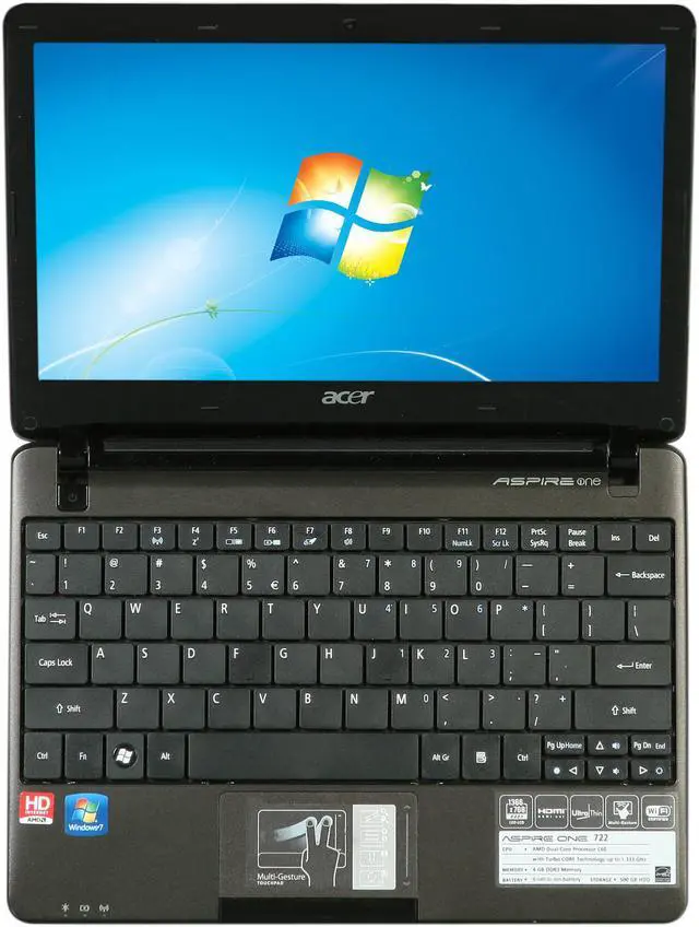 Alt view image 6 of 8 - Acer Aspire One AO722-0828 4GB Memory 11.6" 1366 x 768 Notebook Windows 7 Home Premium 64-Bit Espresso Black