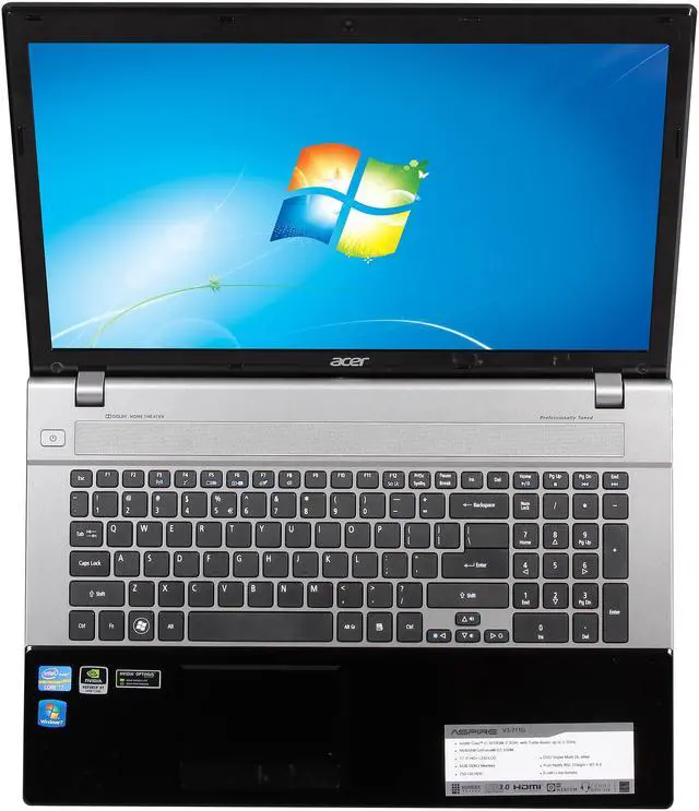 Alt view image 6 of 8 - Acer Laptop Aspire Intel Core i7-3610QM 6GB Memory 750GB HDD NVIDIA GeForce GT 650M 17.3" Windows 7 Home Premium 64-Bit V3-771G-9875