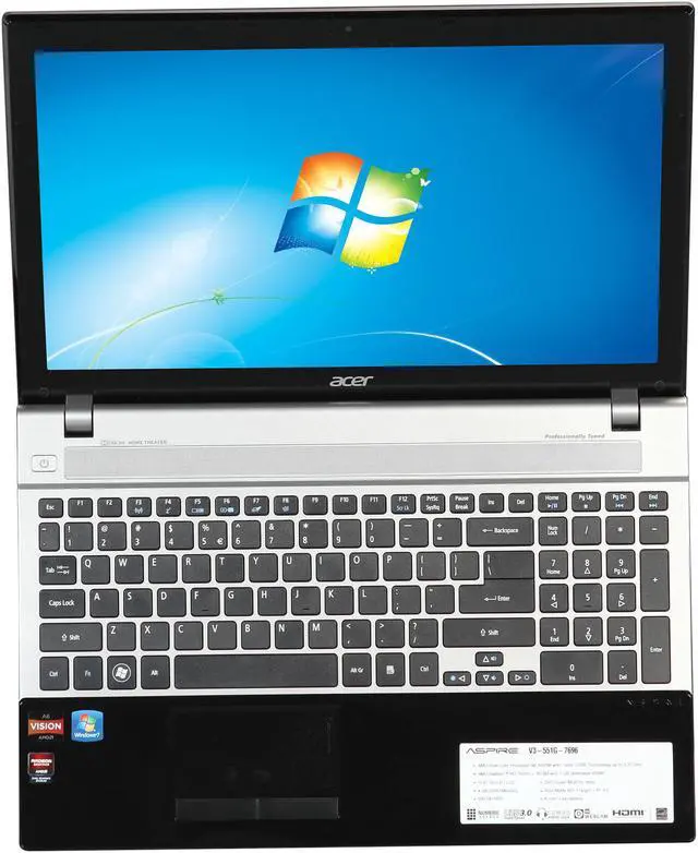 Alt view image 6 of 8 - Acer Laptop Aspire AMD A6-4400M 4GB Memory 500GB HDD AMD Radeon HD 7670M 15.6" Windows 7 Home Premium 64-Bit V3-551G-7696