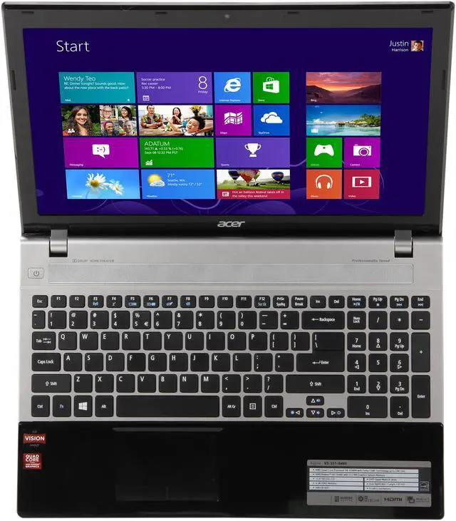 Alt view image 6 of 8 - Acer Laptop Aspire AMD A8-4500M 4GB Memory 500GB HDD AMD Radeon HD 7640G 15.6" Windows 8 64-Bit V3-551-8469