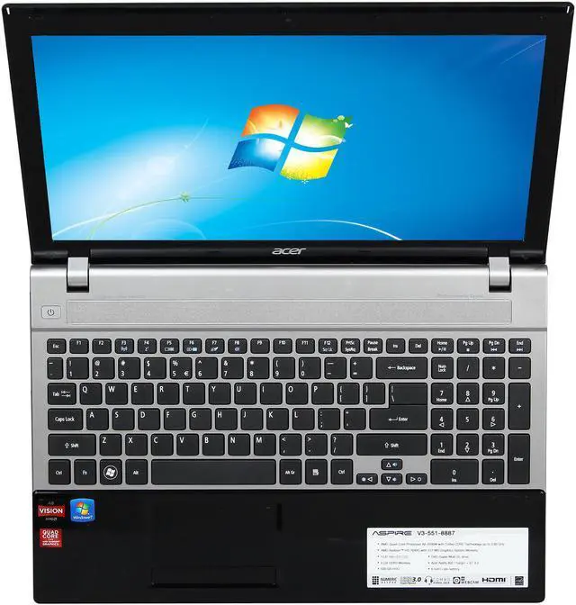 Alt view image 6 of 8 - Acer Laptop Aspire AMD A8-4500M 4GB Memory 500GB HDD AMD Radeon HD 7640G 15.6" Windows 7 Home Premium 64-Bit V3-551-8887