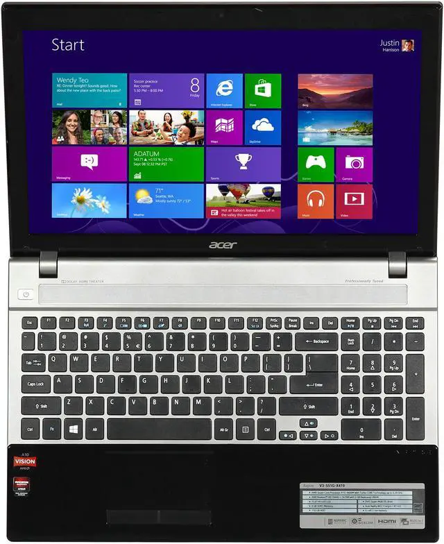 Alt view image 6 of 8 - Acer Aspire - 15.6" AMD Radeon HD 7670M - AMD A10-4600M - 6GB Memory - - Windows 8 - Gaming Laptop - (V3-551G-X419 )