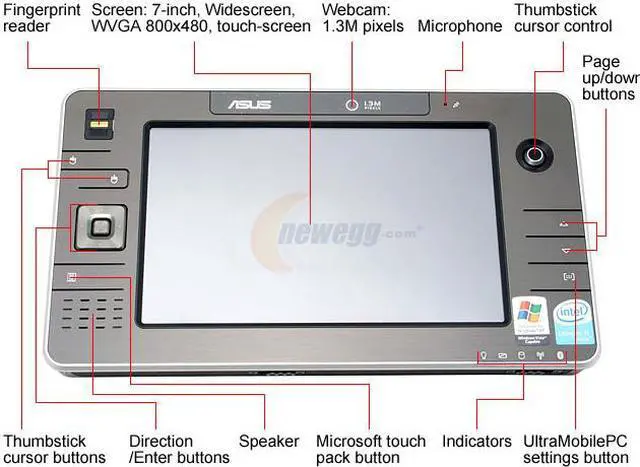 Alt view image 3 of 18 - ASUS R2H-BH059T 768MB Memory 7.0" 800 x 480 Ultra-Mobile PC Windows XP Tablet PC Edition