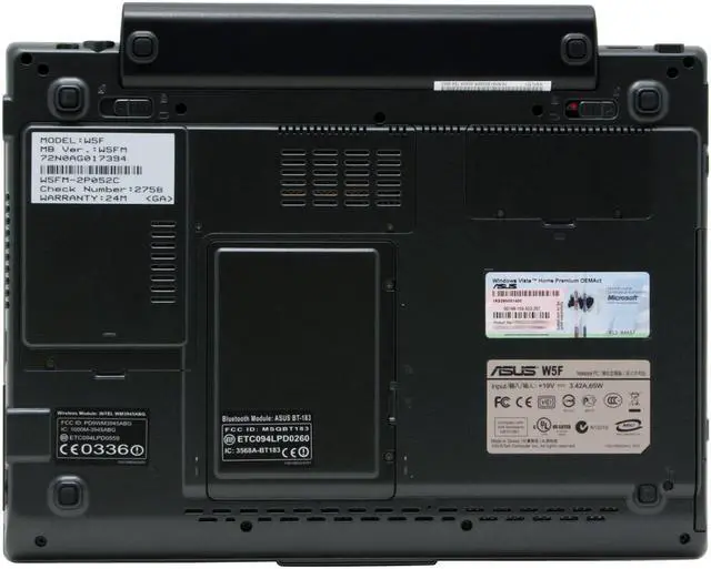 Alt view image 15 of 20 - ASUS Laptop W5 Series Intel Core 2 Duo T7200 1GB Memory 120GB HDD Intel GMA 950 12.1" Windows Vista Home Premium W5FM-2P052C