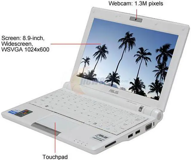Alt view image 2 of 3 - ASUS Eee PC EeePC 900 12G XP – Pearl White Intel Mobile CPU 8.9" WSVGA 1GB Memory 12GB SSD NetBook