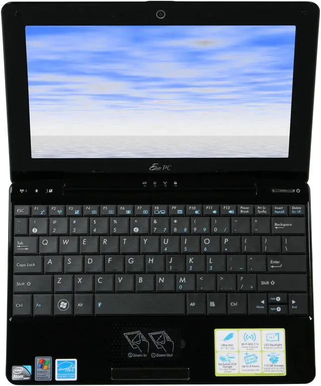 Alt view image 6 of 8 - ASUS Eee PC Seashell 1008HA-PU1X-BK Pearl Black Intel Atom N280(1.66 GHz) 10.1" WSVGA 1GB Memory 160GB HDD Netbook