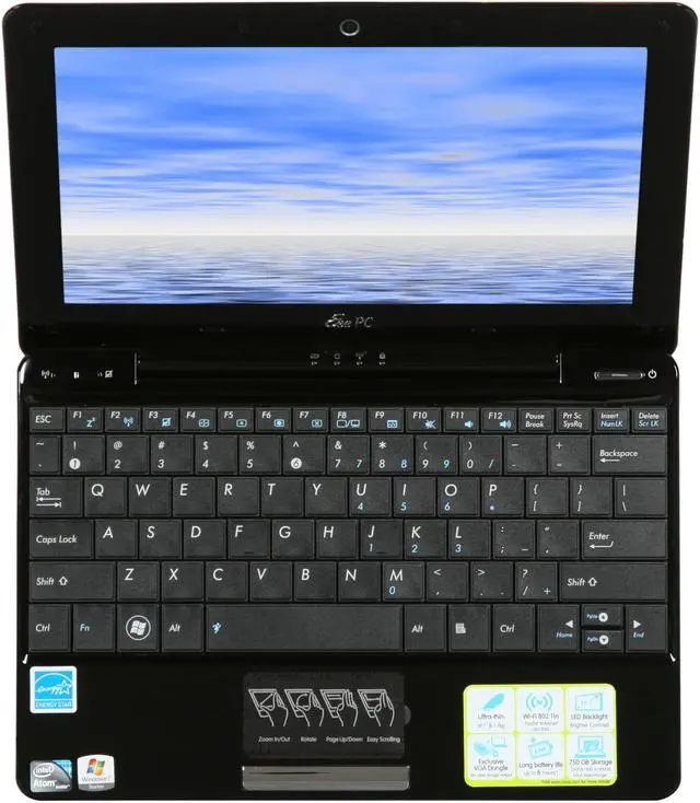 Alt view image 6 of 8 - ASUS Eee PC Seashell 1008HA-MU17-BK Pearl Black Intel Atom N280(1.66 GHz) 10.1" WSVGA 1GB Memory 250GB HDD Netbook