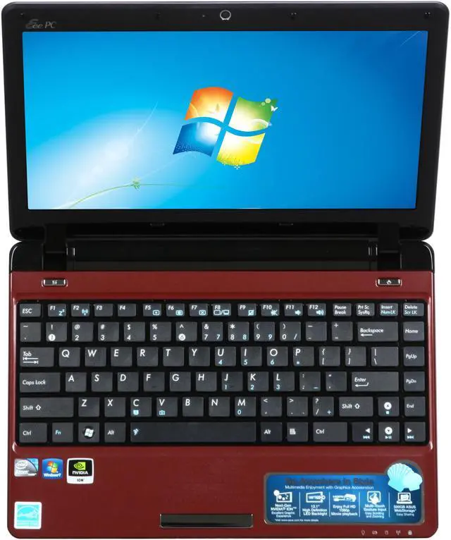 Alt view image 6 of 8 - ASUS Eee PC Seashell 1201PN-PU17-RD Red Intel Atom N450(1.66 GHz) 12.1" WXGA 2GB Memory 250GB HDD NetBook