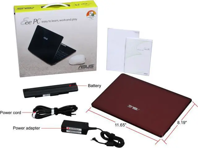 Alt view image 8 of 8 - ASUS Eee PC Seashell 1201PN-PU17-RD Red Intel Atom N450(1.66 GHz) 12.1" WXGA 2GB Memory 250GB HDD NetBook