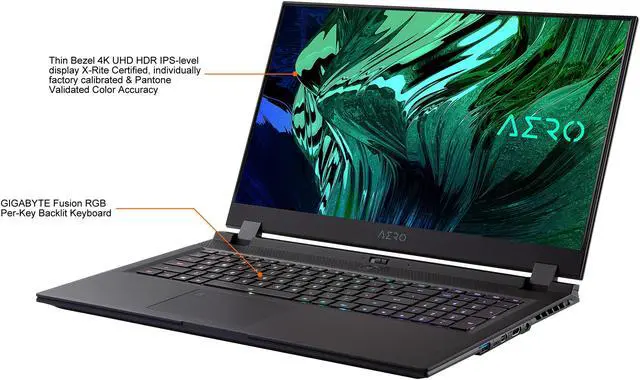 Alt view image 4 of 13 - GIGABYTE AERO 17 HDR YD - 17.3" UHD 4K IPS Anti-Glare, Intel Core i9, NVIDIA GeForce RTX 3080 Laptop GPU 8GB GDDR6, 32GB RAM, 512GB SSD + 1TB SSD, Win10 Pro, Creator Laptop (AERO 17 HDR YD-93US548SP)