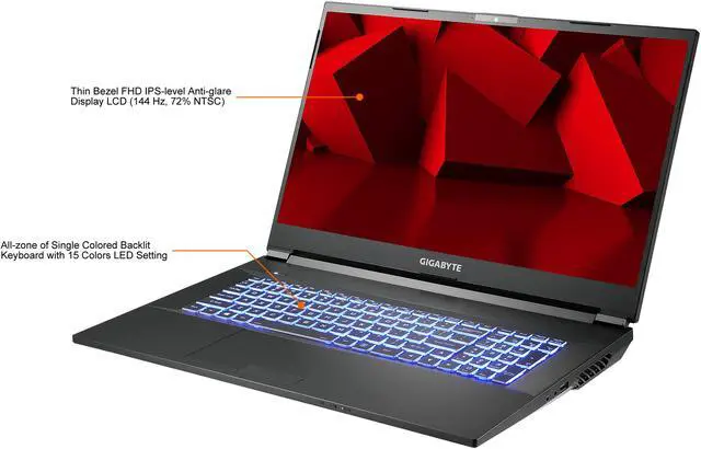 Alt view image 4 of 14 - GIGABYTE A7 X1 - 17.3" FHD IPS Anti-Glare 144Hz - AMD Ryzen 9 5900HX - NVIDIA GeForce RTX 3070 Laptop GPU 8 GB GDDR6 - 16 GB Memory - 512 GB PCIe SSD - Windows 10 Home - Gaming Laptop (A7 X1-CUS1130SH)