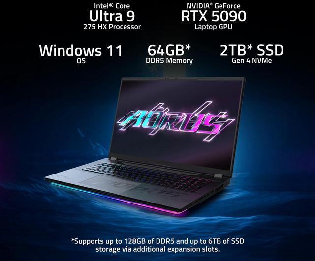 Alt view image 12 of 15 - GIGABYTE - AORUS MASTER 18 Gaming Laptop - 240Hz 2560x1600 Mini-LED - NVIDIA GeForce RTX 5090 - Intel Core Ultra 9 275HX - 2TB SSD with 64GB DDR5 RAM - Windows 11 Home AD(AORUS MASTER 18 BZHC6USD45SH)